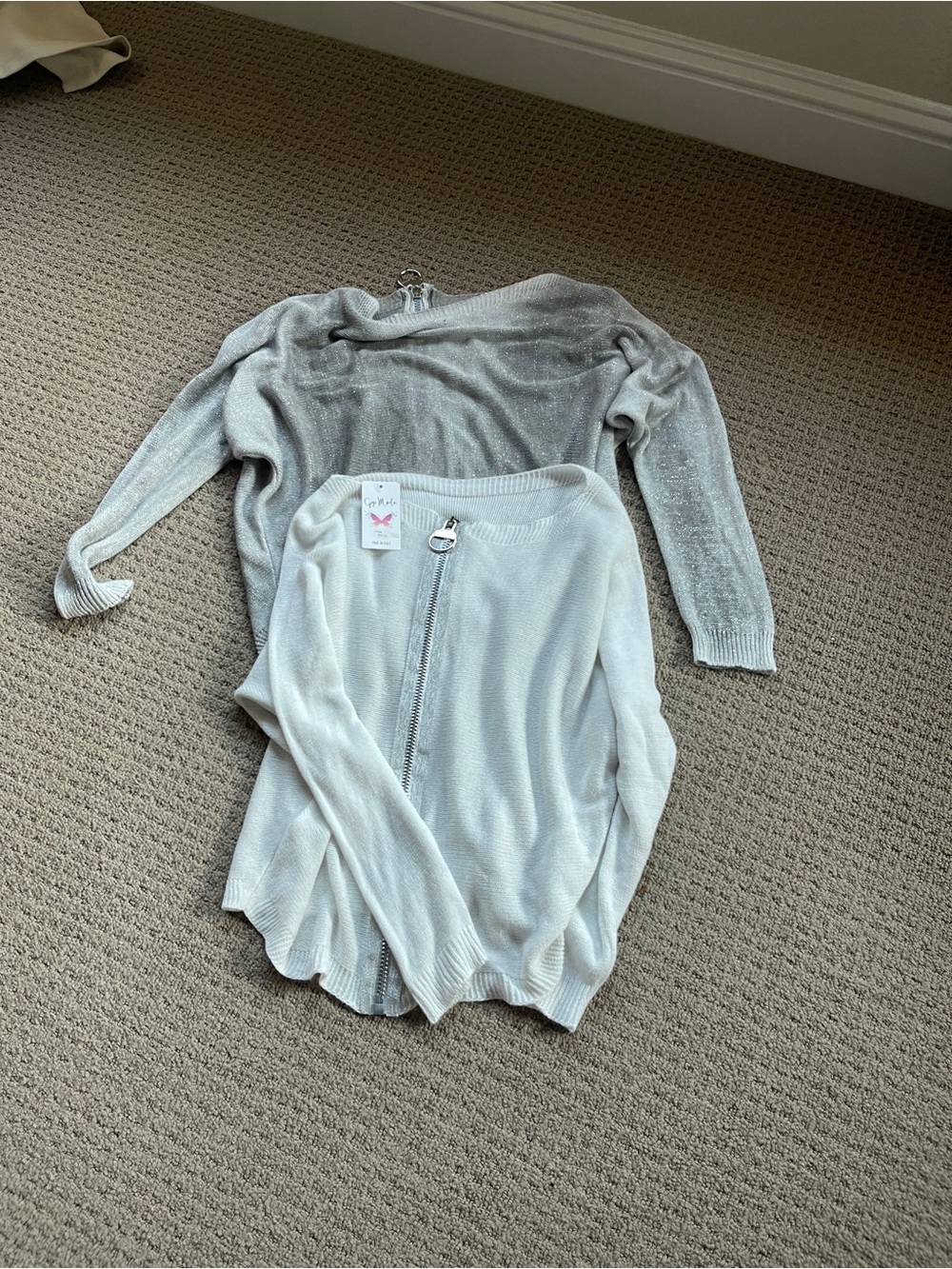 Light Gray (1) and White (1) Zip-Front Women's Cardigan Sweater - sold together